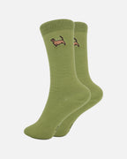 Dackel Socken Wilma gestickt - Grüne Socken mit Dackel-Motiv