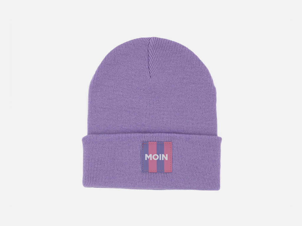 Beanie mit lila 'Moin' Patch