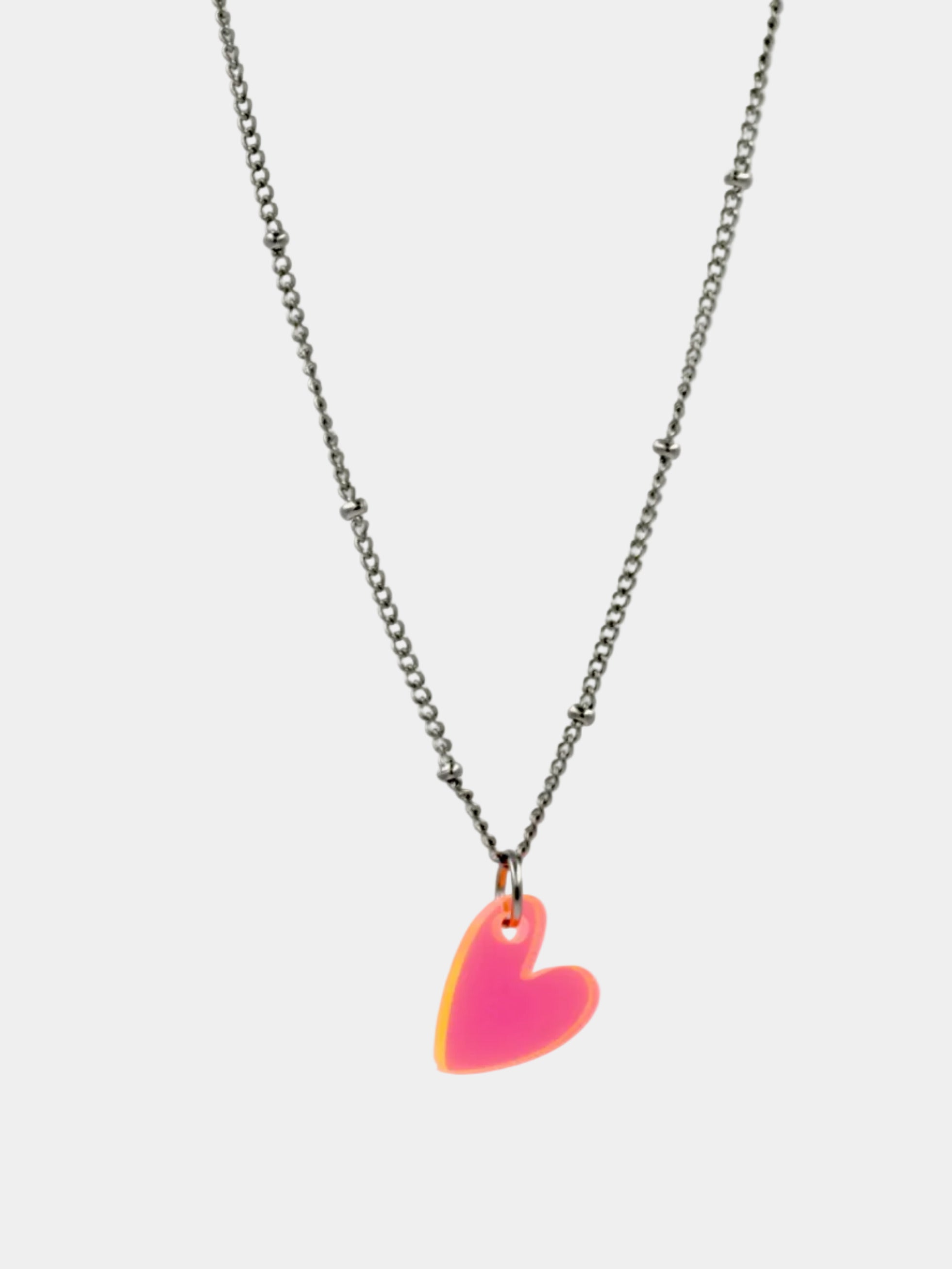 Herz Kette Neonrosa – Edelstahl